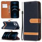 For iPhone 12 Pro Max Color Matching Denim Texture Horizontal Flip Leather Case with Holder & Card Slots & Wallet & Lanyard(Black)