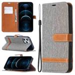 For iPhone 12 Pro Max Color Matching Denim Texture Horizontal Flip Leather Case with Holder & Card Slots & Wallet & Lanyard(Grey)