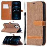 For iPhone 12 Pro Max Color Matching Denim Texture Horizontal Flip Leather Case with Holder & Card Slots & Wallet & Lanyard(Brown)