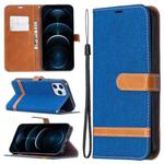 For iPhone 12 Pro Max Color Matching Denim Texture Horizontal Flip Leather Case with Holder & Card Slots & Wallet & Lanyard(Royal Blue)