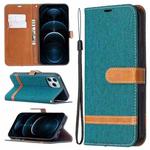 For iPhone 12 Pro Max Color Matching Denim Texture Horizontal Flip Leather Case with Holder & Card Slots & Wallet & Lanyard(Green)