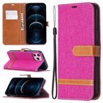 For iPhone 12 Pro Max Color Matching Denim Texture Horizontal Flip Leather Case with Holder & Card Slots & Wallet & Lanyard(Rose Red)