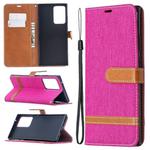 For Samsung Galaxy Note20 Ultra Color Matching Denim Texture Horizontal Flip Leather Case with Holder & Card Slots & Wallet & Lanyard(Rose Red)