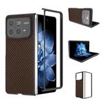 For Xiaomi Mix Fold 4 Black Frame Carbon Fiber Texture PU Phone Case(Coffee)