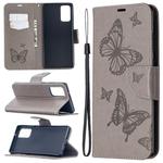 For Samsung Galaxy Note20 Embossing Two Butterflies Pattern Horizontal Flip PU Leather Case with Holder & Card Slot & Wallet & Lanyard(Grey)