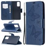 For Samsung Galaxy Note20 Embossing Two Butterflies Pattern Horizontal Flip PU Leather Case with Holder & Card Slot & Wallet & Lanyard(Blue)