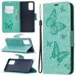 For Samsung Galaxy Note20 Embossing Two Butterflies Pattern Horizontal Flip PU Leather Case with Holder & Card Slot & Wallet & Lanyard(Green)