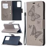 For Samsung Galaxy Note20 Ultra Embossing Two Butterflies Pattern Horizontal Flip PU Leather Case with Holder & Card Slot & Wallet & Lanyard(Grey)