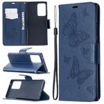 For Samsung Galaxy Note20 Ultra Embossing Two Butterflies Pattern Horizontal Flip PU Leather Case with Holder & Card Slot & Wallet & Lanyard(Blue)