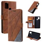 For Samsung Galaxy A21s Skin Feel Splicing Horizontal Flip Leather Case with Holder & Card Slots & Wallet & Photo Frame(Brown)