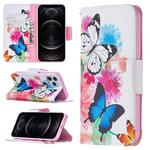 For iPhone 12 / 12 Pro Colored Drawing Pattern Horizontal Flip Leather Case with Holder & Card Slots & Wallet(Two Butterflies)