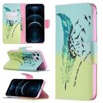 For iPhone 12 Pro Max Colored Drawing Pattern Horizontal Flip Leather Case with Holder & Card Slots & Wallet(Feather)