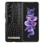 For Samsung Galaxy Z Fold3 5G VIETAO Crocodile Texture PU Leather Phone Case(Black)