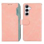 For Samsung Galaxy A17 5G ABEEL Color Block Magnetic RFID Leather Phone Case(Pink-Cyan)