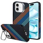 For iPhone 16 Carbon Fiber Lens Holder Phone Case(Black)