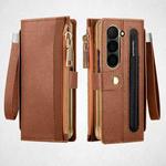 For Samsung Galaxy Z Fold6 VIETAO RFID Wallet Leather Phone Case with Wrist Strap(Brown)