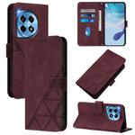 For OnePlus 12R 5G Global Crossbody 3D Embossed Flip Leather Phone Case(Wine Red)