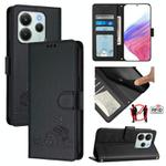 For Redmi Note 14 4G 164.84mm Cat Rat Embossed Pattern RFID Leather Phone Case with Lanyard(Black)