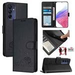 For Samsung Galaxy A16 5G Cat Rat Embossed Pattern RFID Leather Phone Case with Lanyard(Black)