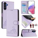 For Samsung Galaxy A26 5G Cat Rat Embossed Pattern RFID Leather Phone Case with Lanyard(Purple)