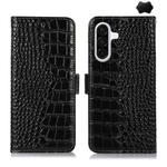 For Samsung Galaxy A17 5G Crocodile Top Layer Cowhide Leather Phone Case(Black)