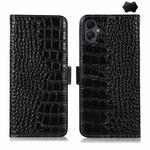 For Samsung Galaxy A07 5G Crocodile Top Layer Cowhide Leather Phone Case(Black)