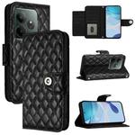 For Realme GT 6 5G Global Rhombic Texture Flip Leather Phone Case with Lanyard(Black)