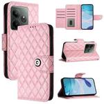 For Realme GT 6 5G Global Rhombic Texture Flip Leather Phone Case with Lanyard(Pink)