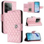 For Realme GT 6T 5G Global Rhombic Texture Flip Leather Phone Case with Lanyard(Pink)