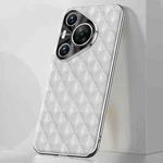 For Huawei Pura 70 Silver Edge Rhombic Texture PU Leather Phone Case(White)