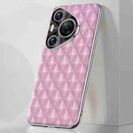 For Huawei Pura 70 Pro / 70 Pro+ Silver Edge Rhombic Texture PU Leather Phone Case(Pink)