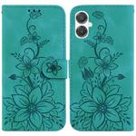 For Samsung Galaxy A25 5G / A25e JP Edition Lily Embossed Leather Phone Case(Green)