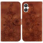 For Samsung Galaxy A25 5G / A25e JP Edition Lily Embossed Leather Phone Case(Brown)
