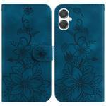 For Samsung Galaxy A25 5G / A25e JP Edition Lily Embossed Leather Phone Case(Dark Blue)