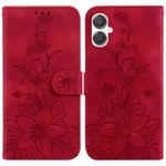 For Samsung Galaxy A25 5G / A25e JP Edition Lily Embossed Leather Phone Case(Red)