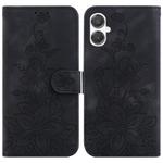 For Samsung Galaxy A25 5G / A25e JP Edition Lily Embossed Leather Phone Case(Black)