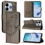 For Redmi Note 14 4G 163.25mm Embossed Butterfly Leather Phone Case(Grey)