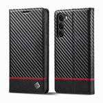 For Samsung Galaxy S25+ 5G LC.IMEEKE Carbon Fiber Leather Phone Case(Horizontal Black)