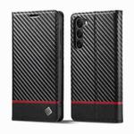For Samsung Galaxy S25 5G LC.IMEEKE Carbon Fiber Leather Phone Case(Horizontal Black)