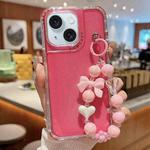 For iPhone 15 TPU + PC + Glitter Sequins Full Coverage Phone Case with Bracelet(Red)