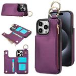 For iPhone 15 Pro Max RFlD Anti-theft Double Buckle Ring Zipper Card Phone Case(Dark Purple)