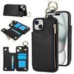 For iPhone 15 Plus RFlD Anti-theft Double Buckle Ring Zipper Card Phone Case(Black)