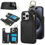 For iPhone 14 Pro RFlD Anti-theft Double Buckle Ring Zipper Card Phone Case(Black)