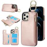 For iPhone 14 Pro Max RFlD Anti-theft Double Buckle Ring Zipper Card Phone Case(Rose Gold)