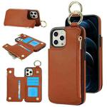 For iPhone 14 Pro Max RFlD Anti-theft Double Buckle Ring Zipper Card Phone Case(Brown)