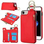 For iPhone SE 2022 / SE 2020 / 7 / 8 RFlD Anti-theft Double Buckle Ring Zipper Card Phone Case(Red)