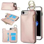 For iPhone SE 2022 / SE 2020 / 7 / 8 RFlD Anti-theft Double Buckle Ring Zipper Card Phone Case(Rose Gold)