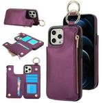 For iPhone 13 Pro Max RFlD Anti-theft Double Buckle Ring Zipper Card Phone Case(Dark Purple)