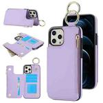 For iPhone 13 Pro Max RFlD Anti-theft Double Buckle Ring Zipper Card Phone Case(Purple)