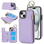 For iPhone 13 mini RFlD Anti-theft Double Buckle Ring Zipper Card Phone Case(Purple)